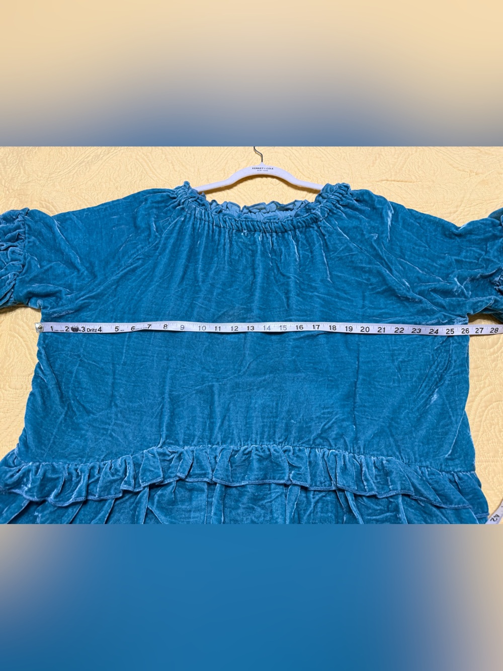 H245 NWT A Rare Bird OS Set Teal Blue Boho Velvet Top Floral Bird Wide Leg Pants - Picture 13 of 16